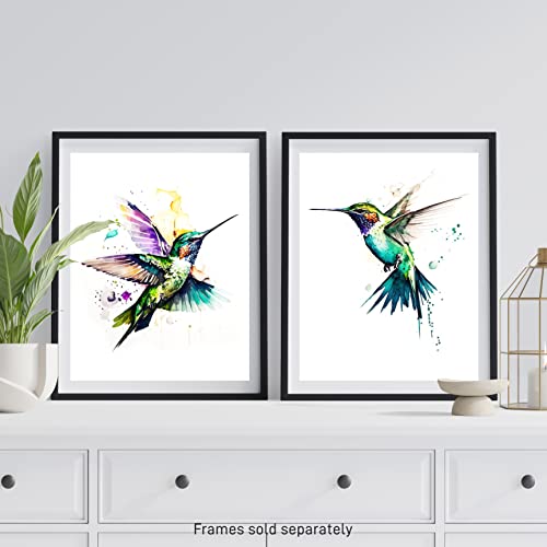 Hummingbird Wall Art Poster - Watercolor Hummingbird Decor Bird Art - Hummingbird Art Bird Pictures Wall Decor - Watercolor Bird Wall Decor - Hummingbird Bathroom Colorful Bird Decor - Hummingbird Wall Decor Watercolor Posters - Bird Poster Hummingbird Images - Bird Painting Hummingbird Print - Set Of 2 11X14 Unframed #TOP1