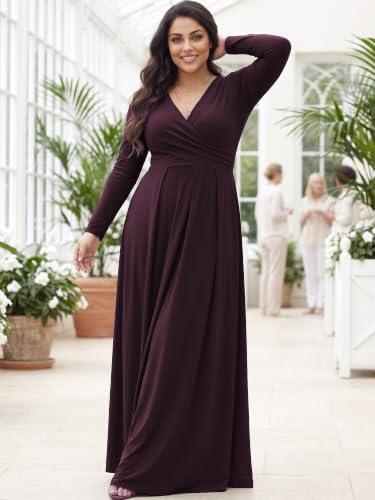Image of KOH KOH Womens Long Sleeve V-Neck Flowy Modest Elegant Evening Maxi Dress