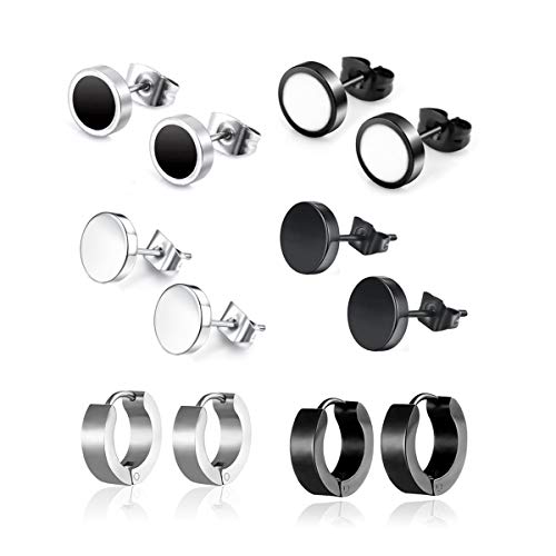Leaptech 6 Paires Acier Inoxydable Boucle dOreille Anneau Homme Femme Ronde Clou dOreille Piercing (L2)