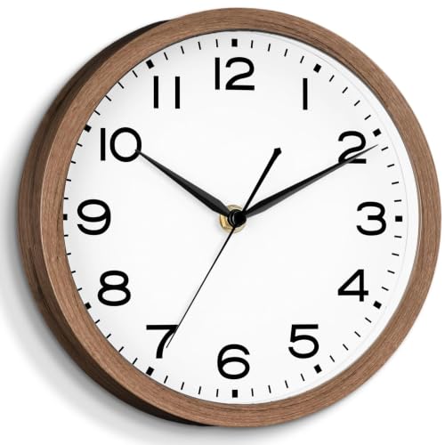Image of AKCISOT 14 Inch Wall Clock, Silent Battery Operated Analog Clock, Walnut