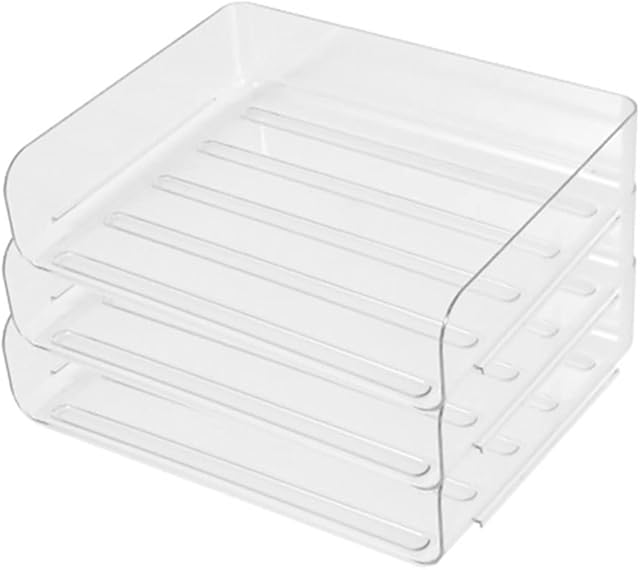 3 Tier Stackable A4 Filing Trays, Office Desk File Rack, Tidy File Document Letter Paper Organiser (3 Tiers,Transparent)