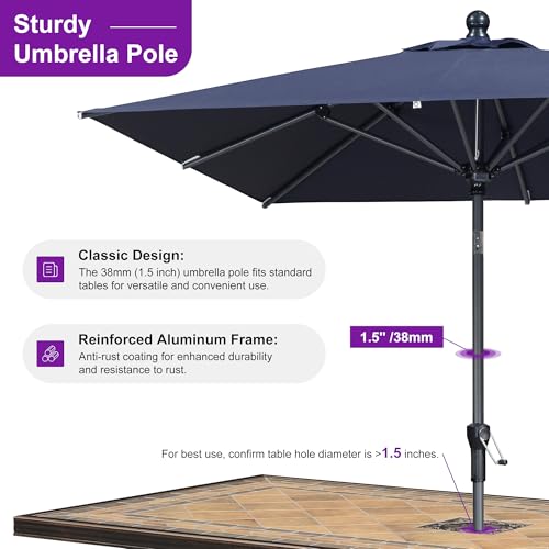 Image of PURPLE LEAF Patio Market Umbrella 6.5' x 6.5' Square Tilt Navy Blue 8 Ribs