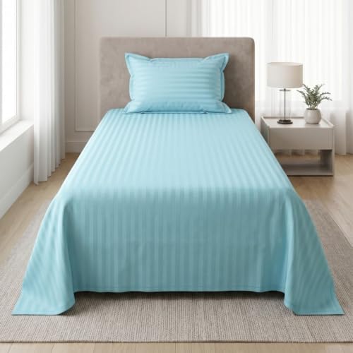 Image of Living Roots Glace Cotton 180 TC Single Bedsheet with 1 Pillow Cover |Single Size 60 x 90 Inches |Soft, Breathable & Durable |Fits Mattress up to 4 Inches |No Colour Bleeding (Sky Blue)