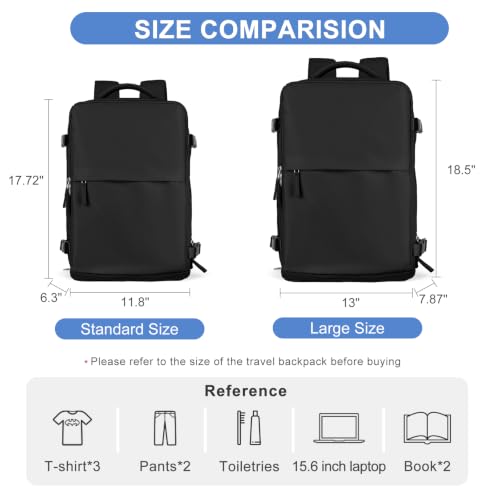 Image of coofay Large Travel Backpack For Women Airline Approved Carry On Waterproof Sports Luggage Casual Daypack Small Hiking Backpack Black