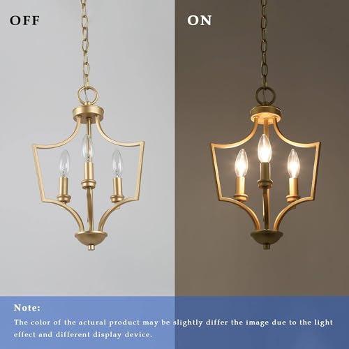 Image of KSANA Gold Pendant Lights Kitchen Island, 3-Light Small Modern Farmhouse Pendant Lighting, 11'' Geometric Lantern Pendant Chandeliers Light Fixture for Dining Room, Bedroom, Entryway