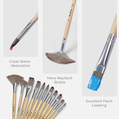 Image of Nicpro 32pcs Paint Brush Set, Acrylic Paint Brushes, Professional Artist Series with Paint Spatula and Cloth Roll, Paintbrushes for Oil, Acrylic Canvas Paintings, Watercolor, Art Supplies