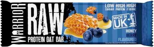 Warrior Raw HIGH Protein Bars (21g Protein Each) Low Sugar Chewy Granola Bars - Honey/Berry - Pack of 12 Snack Bars