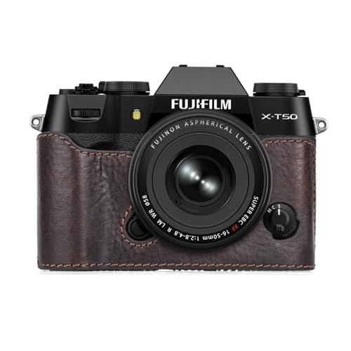 MUZIRI KINOKOO Fuji XT50 Case, Genuine Leather Protective Half Case Compatible for Fujifilm X-T50 Fuji XT50 Camera