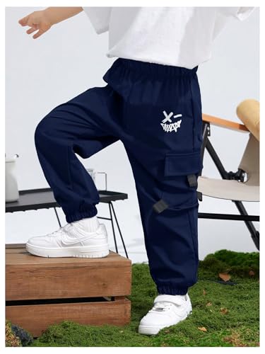 Boy's Graphic Cargo Pants Elastic Waist Sports Joggers Running Athletic Pants with Pockets2