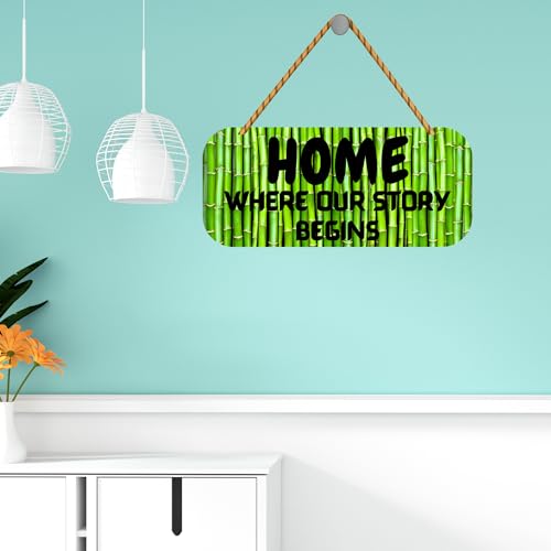 Image of GENXTRA Wooden Bamboo Style MDF Wall Hanging - inchHome Where Our Story Begins inch Sign for Home Entrance, Drawing Room, or Balcony | Decorative Plaques for Housewarming (HOME 04)
