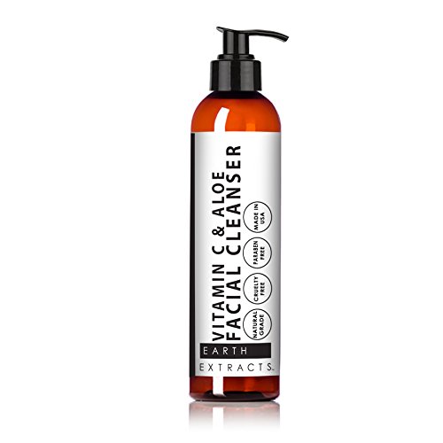 Vitamin C & Aloe Facial Cleanser (Natural and Organic) +Activated Charcoal, Coconut, Orange, Olive and Sunflower Oil, Green Tea, White Tea, Vitamin B5 | For Men & Women (Made in USA)