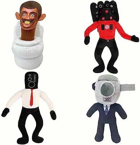 Skibidi - Juguete de peluche para el inodoro, peluche de altavoz, peluche de camarógrafo, regalo para niños, niños y niñas (4 piezas)