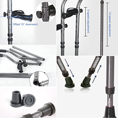 Składane kule pod pachami (1 para), ergonomiczne, regulowane pomoce do chodzenia z amortyzującym wygodnym uchwytem, ​​aluminiowe kule dla osób starszych, seniorów i niepełnosprawnych (rozmiar: