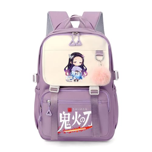 YWOIHL Linda mochila de anime para crianças, adolescentes, bolsa escolar com vários bolsos com grande capacidade, mochila moderna para laptop para meninas e meninos, Roxa, M