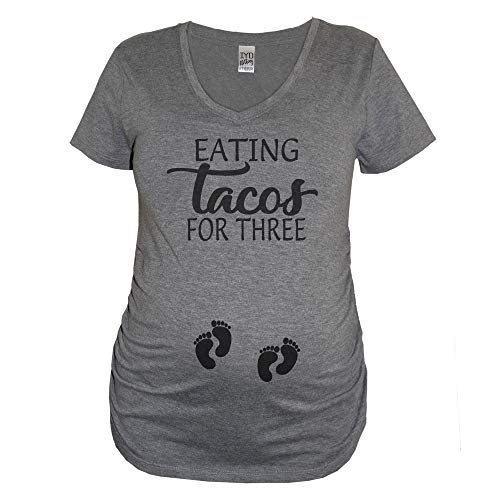 Image of It's Your Day Clothing Eating Tacos for Three Women's Maternity Shirt Twins Pregnancy Announcement Tee