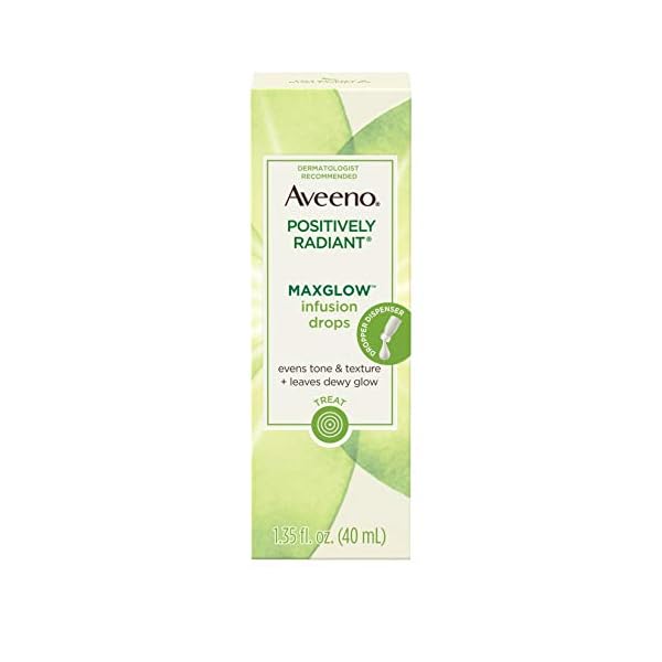 Aveeno Positively Radiant MaxGlow Infusion Drops with Moisture Rich Soy & Kiwi Complex, Hypoallergenic, Non-Comedogenic, Paraben- & Phthalate-Free Moisturizing Facial Serum, 1.35 fl. oz