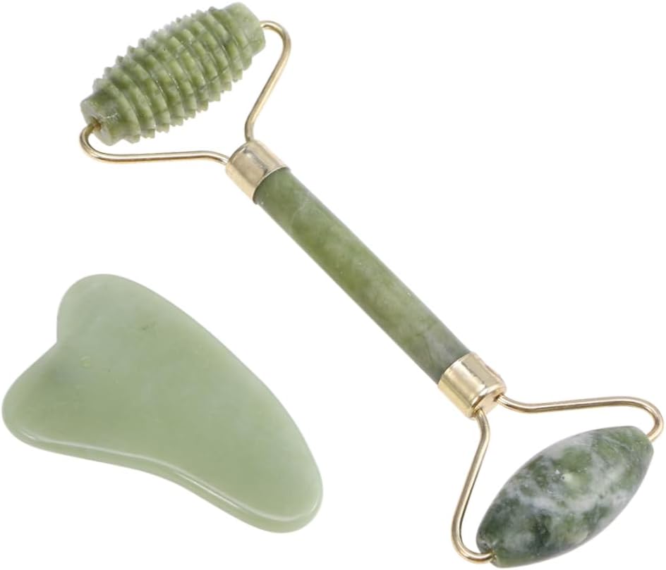 2Pcs Natural Jade Gua Sha Stone Set, Manual Facial Scraper Massage Tool