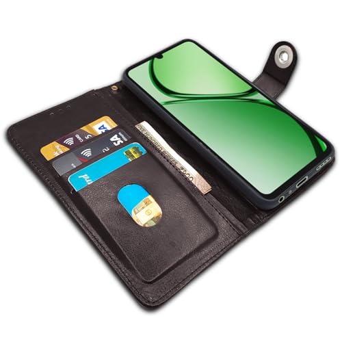 Image of Pikkme Flip Cover Leather Finish | Inside TPU with Card Pockets | Wallet Stand and Shock Proof | Complete Protection Button Flip Case for Realme C63 4G (Coffee)