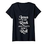 Womens Jesus Is My Rock And That's How I Roll | Cute Christian - V-Neck T-Shirt