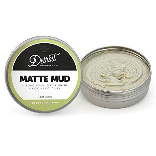 Detroit Grooming Co. Matte Mud - Hair Clay - Coconut and Citrus Scented, Strong Hold Hair Clay for Men with Matte Finish (3.4oz) Use Hair Mud Instead of Gel, Wax, Clay or Pomade for Best Shaping Style