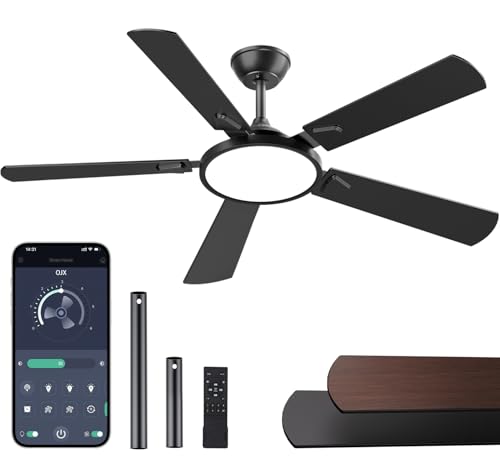 OJX Ceiling Fans with Lights, 52 inch Ceiling fan with Light and Remote/APP Control, 3CCT, Quiet DC Reversible, Dimmable, Modern Ceiling Fan for Bedroom, Living Room, Kitchen, Indoor/Outdoor Use