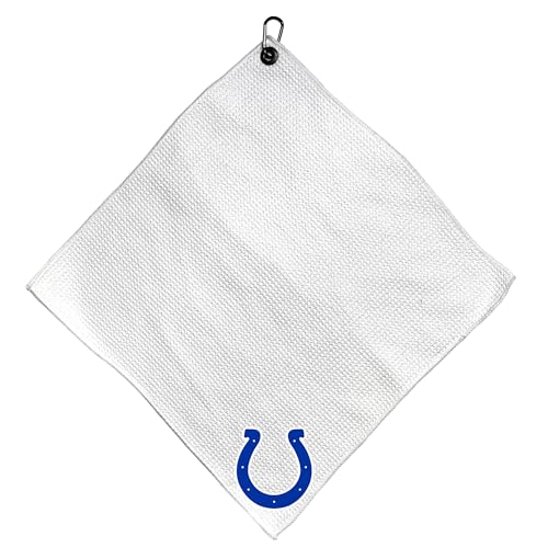 Team Golf NFL Indianapolis Colts Microfiber Towel - 15" X 15" (White) with Carabiner Clip, Premium Microfiber with Deep Waffle Pockets - Superior Water Absorption and Quick Dry Golf Cleaning Towel