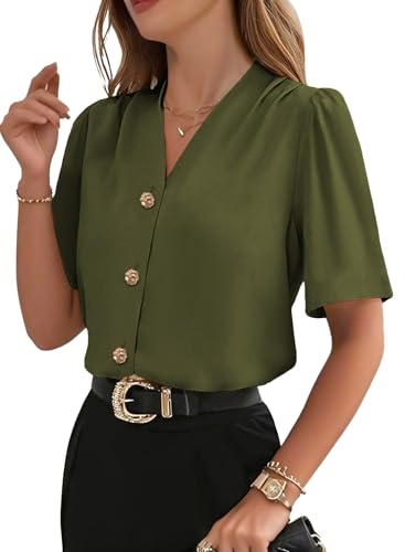 EVALESS Womens Shirts Spring Summer Outfit Short Sleeve Tops Button Down Shirt Work Blouses 2026...