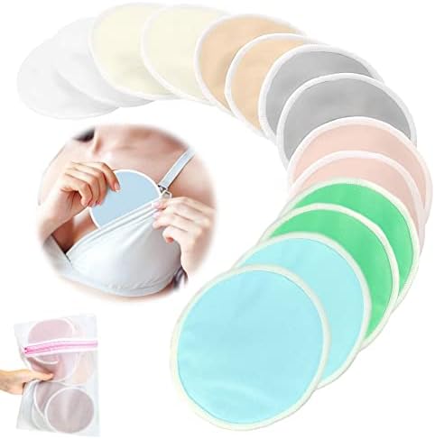 LOMSIOY 14 Pack Bamboo Nursing Breast Pads with Laundry Bag Travel Storage Bag Reusable Breastfeeding Nursing Pads Absorbent and Breathable for Breastfeeding Mothers 4.9 Inch