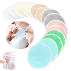 14 Pack Bamboo Nursing Breast Pads with Laundry Bag Travel Storage Bag Reusable Breastfeeding Nursing Pads Absorbent and Breathable for Breastfeeding Mothers 4.9 Inch