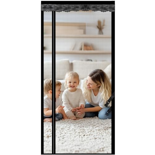 SWAWIS Moustiquaire Porte Magnétique 90x210 cm Installation Facile sans Perçage, Anti-Moustiques & Insectes pour Porte Fenetre Baie Vitree Coulissante...