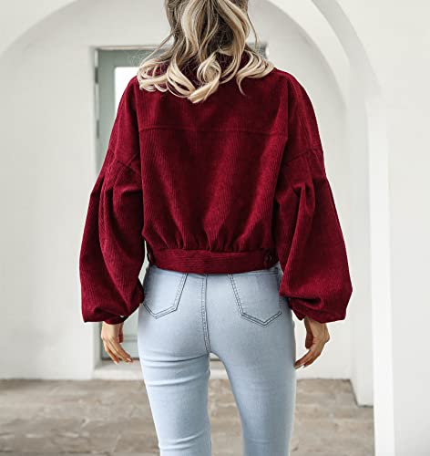 BDCUYAHSKL Herfst en Winter Casual Mode Vrouwen Revers Effen Kleur Corduroy Single-Breasted Jas Lantaarn Lange Mouwen… - Image 6