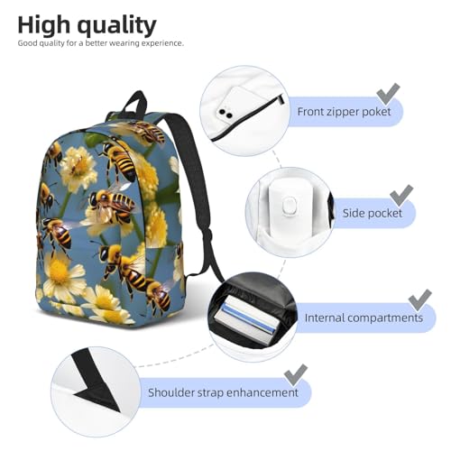 Sac à dos de voyage décontracté imprimé abeille pour randonnée et extérieur - 5