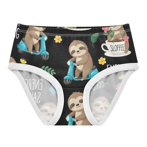 Cute Cartoon Sloths Floral Black Panties Little Girl Toddlers Underwear Floral Cotton Colorful Kids Briefs Undies 2t