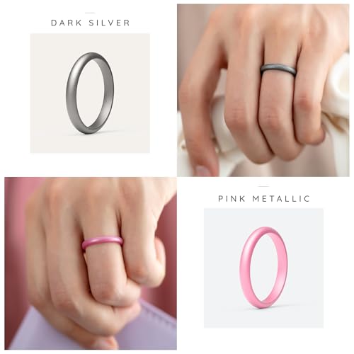 ThunderFit Women's Silicone Wedding Ring Sets, Thin and Stackable Rubber Wedding Bands, 2.6mm Wide, 2.1mm Thick, Variety Multipack 1/4/6/7/8/94