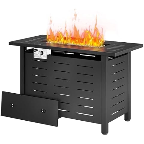 Aoxun 40 Inch Propane Fire Pit 50,000 BTU Outdoor Gas Fire Table with Waterproof Cover Rectangular Steel Fire Table with Lid and Lava Rock for Outdoor, Patio, Backyard Cover
