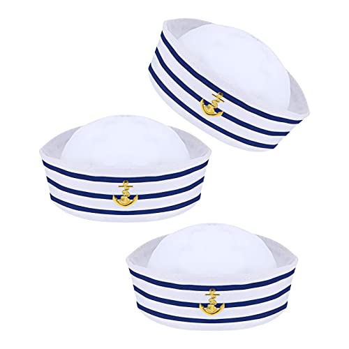 YOUDALIS Sombrero de Marinero de Yate Sombreros de Azul con Blanca Gorro Marino Marinero Sombreros de Fiesta para Accesorio de Vestuario, Fiesta de Disfraces (3 Paquetes)