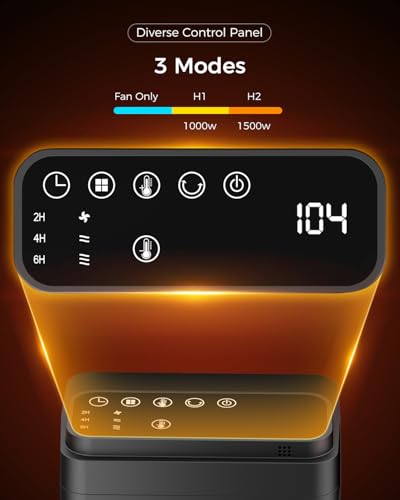 Cacule YND-1201D Space Heater Indoor With Thermostat, Max Temperature 104°F, 1500W Portable Heaters For Indoor Use With Remote, Ptc Ceramic Electric Heater For Bedroom Office Safety Heater, 70°Oscillation thumb #3