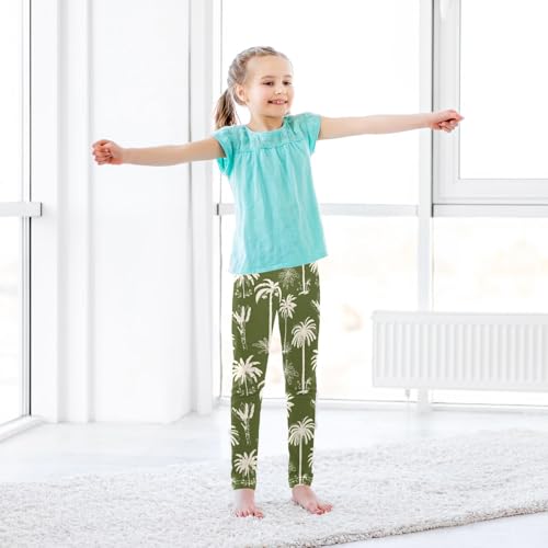 CaTaKu Girls Leggings Palm Tree Tropical Green Leggings for Girls Kids Athletic Workout Yoga Pants Size 4-10T3