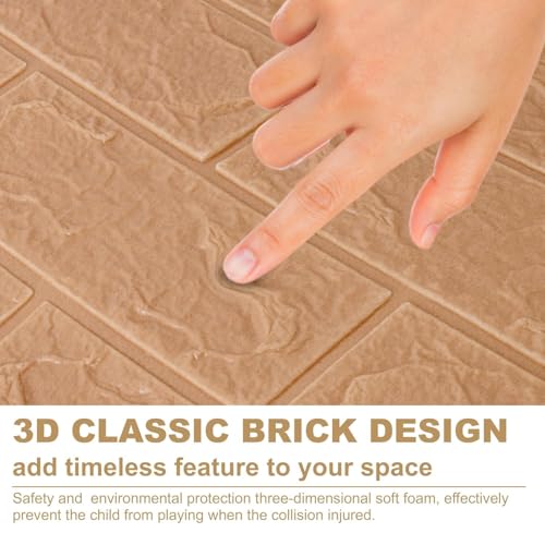 Image of TEKCOOL Self-Adhesive Waterproof PE Foam 3D Wall Panels Wallpaper Sticker for Bathroom, Living Room, and Home Decoration (70 x 77cm, Appx. 5.8Sq Feet)-5 Piece-Brown'