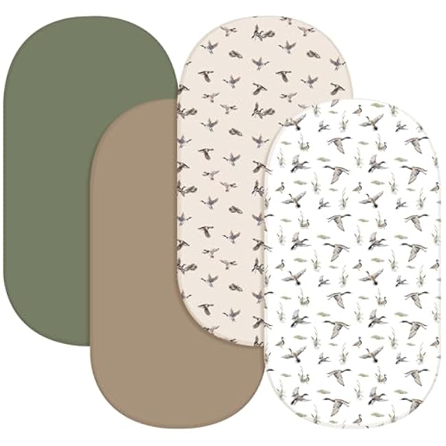 4 Pack Mallard Duck Bassinet Sheets 32 x 16 x 4 Inches Hunting Stretchy Neutral Fitted Sheets Mallard Duck Baby Stuff Bedding for Standard Bassinet Mattress Gift Set