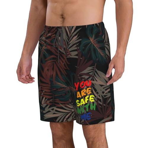 You are Safe with ME Men's Swim Trunks Quick Dry Beach Board Shorts Swimwear Bathing Suits for Holiday Party,2