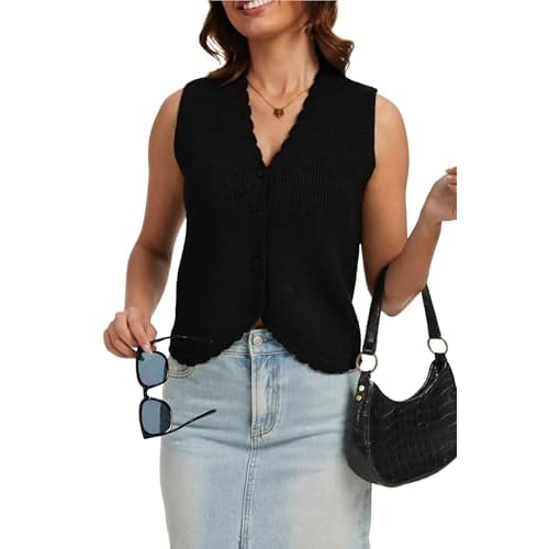 Women's Sweater Vest Top Sleeveless V Neck Button Down Ribbed Knit Casual for Spring Summer Apricot Small