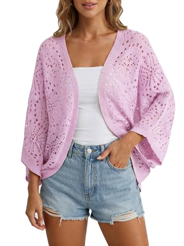 Image of Womens Crochet Cardigan Lightweight Summer 3 /4 Sleeve Cover Up