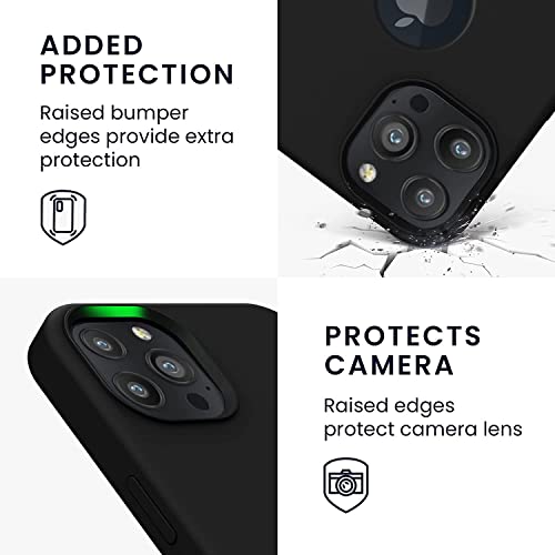 Image of VONZEE Microfiber Logo Cut Cover Compatible for iPhone 13 Pro Case Cushion Liquid Soft Silicone Gel Rubber Phone Cases Non-Slip Full Body Protective Shockproof Back Cover 6.1 inch, Black