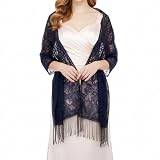 Fangehong Mujeres de Encaje Bufanda Chal con Borlas, Foulard Chal Boda, Mujer Fiesta Elegance, Capa Gasa Fiesta, Fulares Vintage, para Fiesta de Noche, Vestidos de Novia (Azul marino)