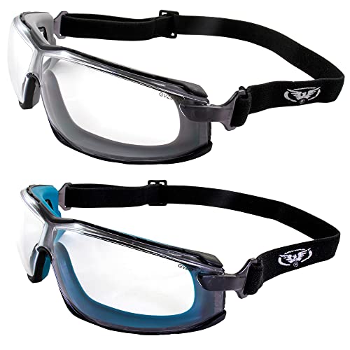 Global Vision Sunn Up Gray & Blue Motorcycle & Safety Goggles ANSI Z87.1 Scratch-Resistant Anti-Fog 2 Pair Clear Lenses