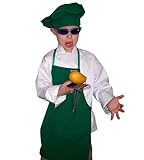 CHEFSKIN Kelly Green Set Apron + Hat Chef Costume Small Fits Children Kids 2-8 New The Best Party Favor