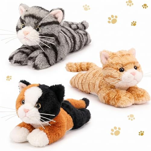Image of 3 Pcs 9 Inch Cat Stuffed Animal Plush Gift Baby Shower Party Favors Cute Kitten Plush Toys Small Cat Stuffed Animal Soft Sleeping Supplies for Boys Girls Toddlers Birthday(Cozy Kawaii Style)