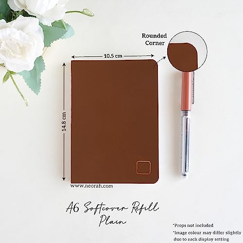 Image of NEORAH - A6 Notebook SOFT COVER | Journal REFILL | Unruled Notebook Journal | 110 GSM | 160 pages (Size 14.8 cm x 10.5 cm) Planner Journaling Writing Note Taking Diary- BROWN