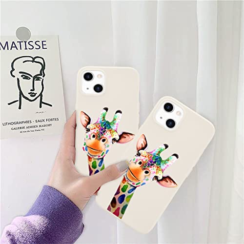 MAYCARI Niedliche lustige Giraffen-Handyhülle für iPhone 7/8/SE 2020, weiße Flüssigsilikon-Hüllen, Cartoon-Softgel-Gummi, Ganzkörper-Schutz, Mikrofaser-Futter, Frauen, Männer